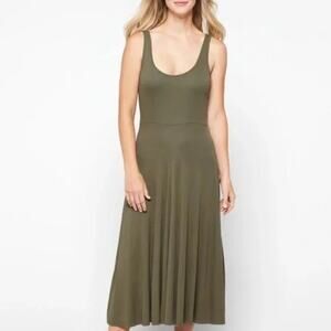 Marine Layer Lexi Dress Rib Sleeveless Tank Fit & Flare Midi Stitch Olive NWT M